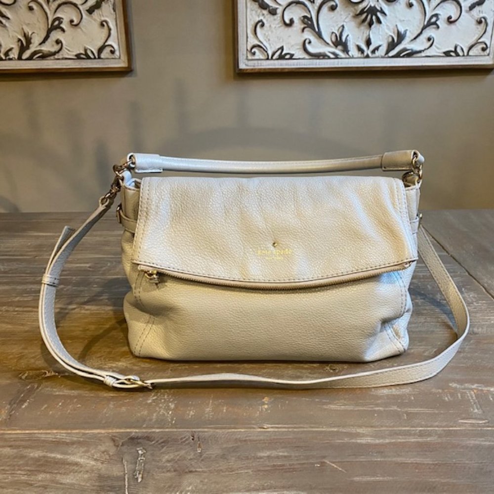 Kate Spade Leather Light Grey Hobo Crossbody Handbag